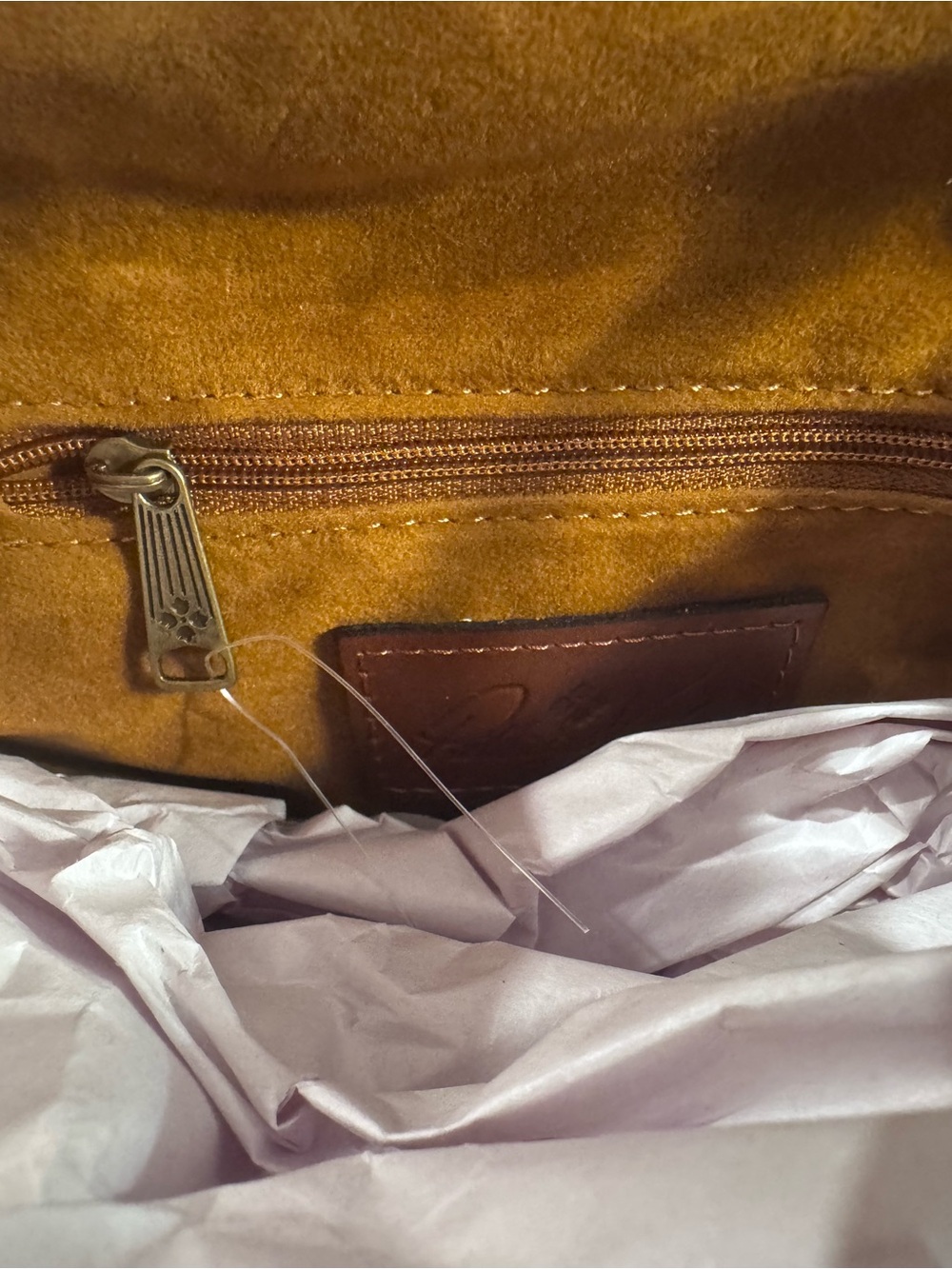 Suede Kiss-Lock Patricia Nash Crossbody Bag in Caramel - Picture 10 of 11